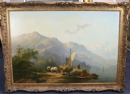 Alfred Edouard Agenor Bylandt (Belgian, 1829-1890) Hay Harvest, Royal Academy exhibit 1866 30 x 44in.